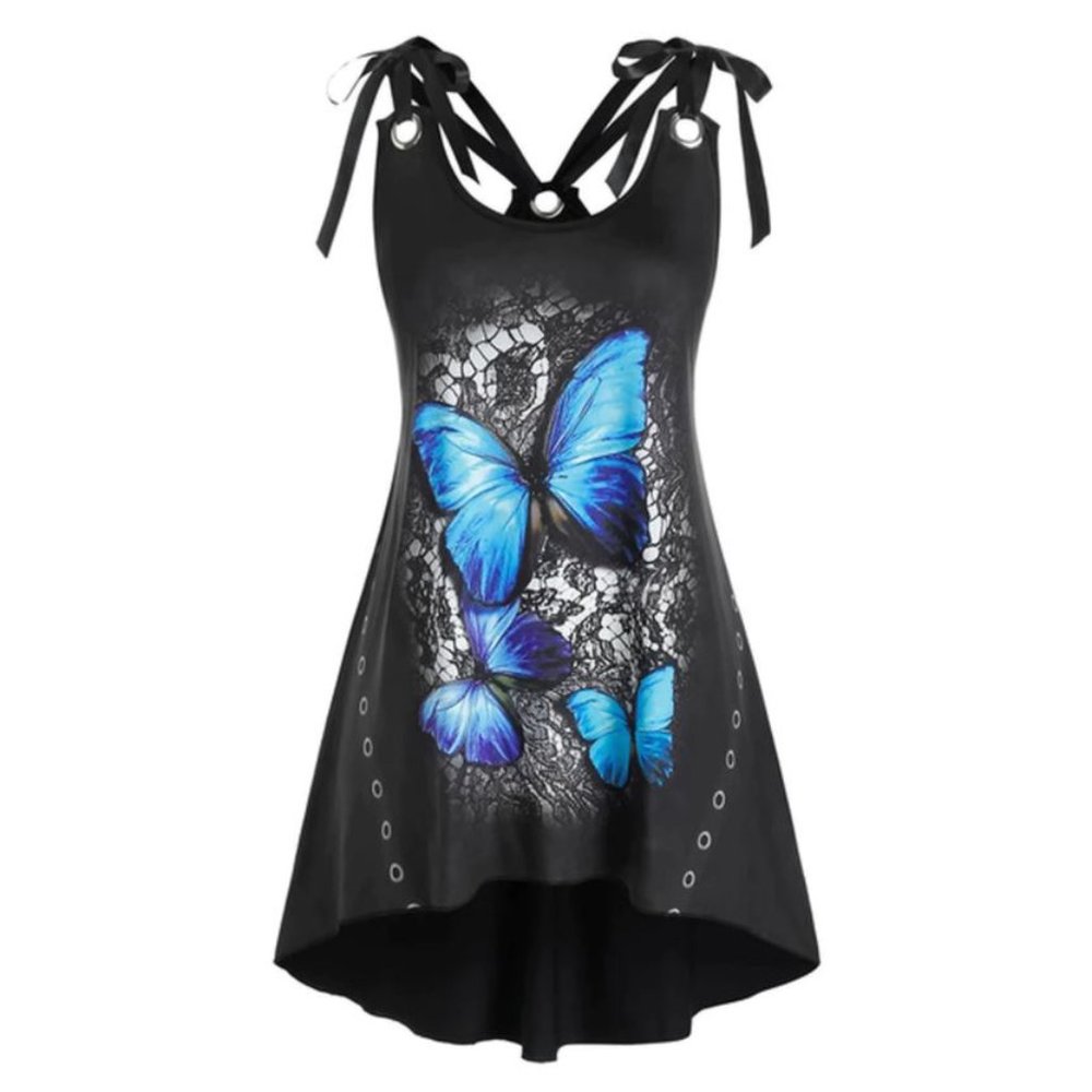 Butterfly Printed Shoulder Tie Top
